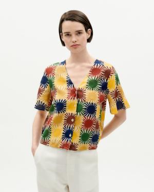 Thinking  Mu  Multicolored sun grid Libelula blouse WBL00122